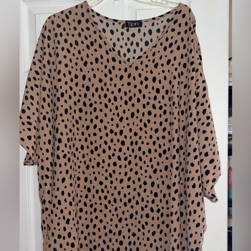Tan and Black Polka Dot Blouse